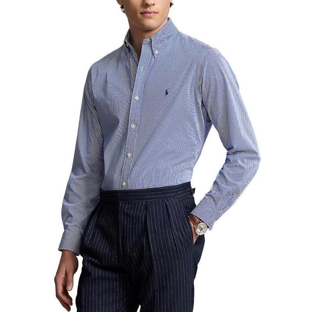 Polo Ralph Lauren Mens Classic Fit Striped Button Down Shirt Blue White 17 34/35